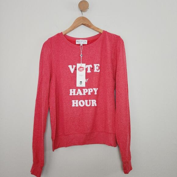 NEW Wildfox Vote For Happy Hour Baggy Graphic Fleece Beach Jumper Sweatshirt - Picture 1 of 12
